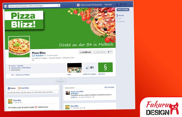 Facebook Pizzeria Seite